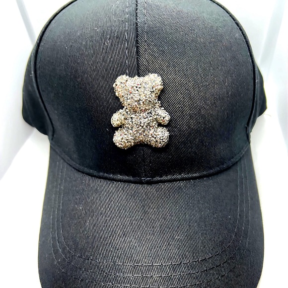 3D Jeweled Black TEDDY BEAR Design Adjustable Baseball Cap - New - Picture 6 of 7